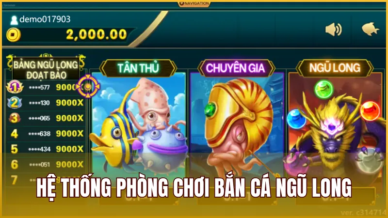 Bắn cá đổi thưởng Ngũ Long có nhiều phòng chơi cho bạn lựa chọn